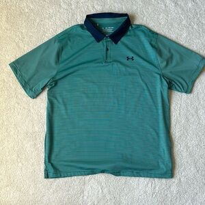 NEVER WORN Under Armour Performance Polo, Stripped Green and Navy Blue